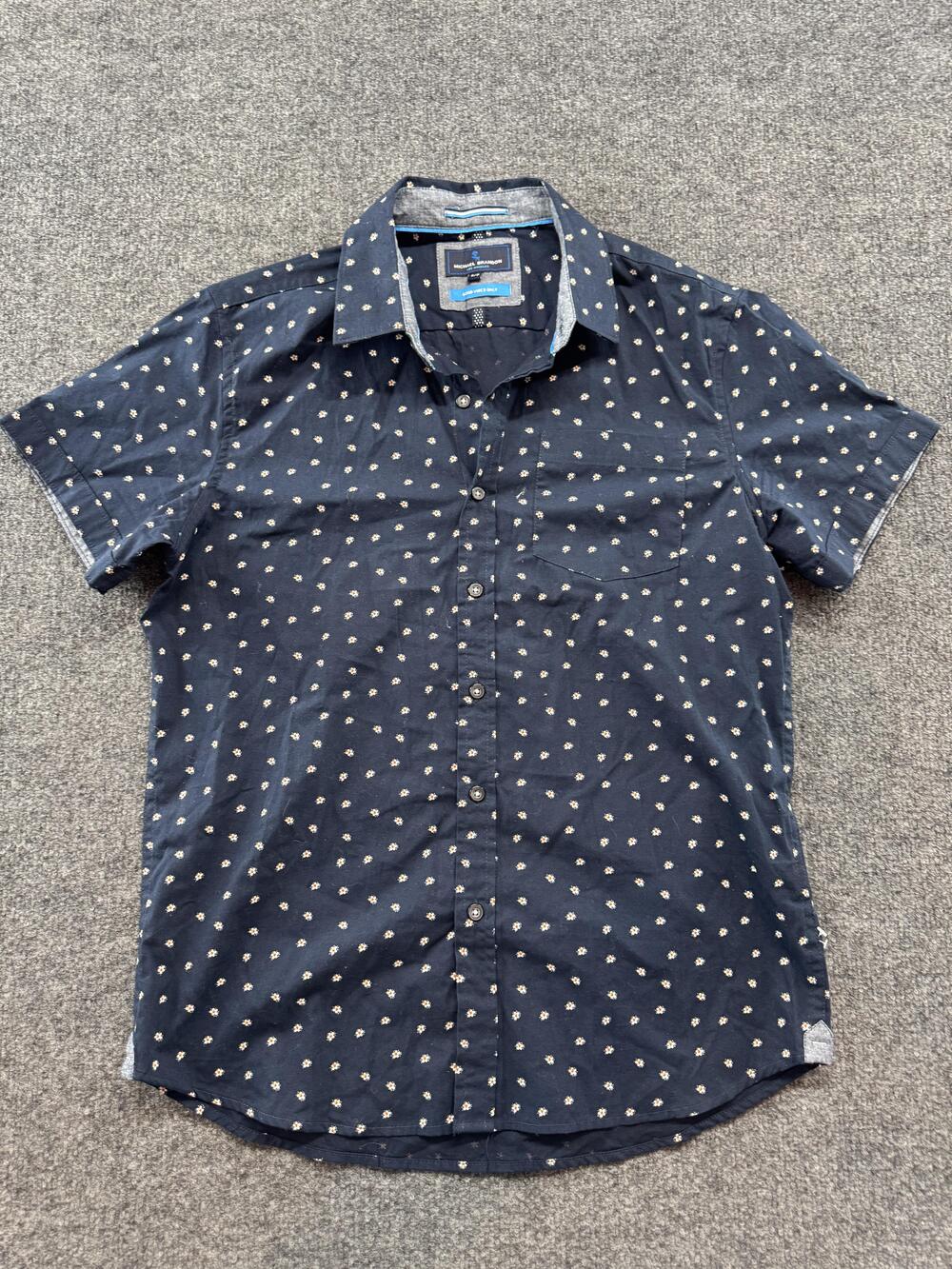Michael Brandon Shirt Mens Small Blue Daisy Floral Short Sleeve Button Up Cotton